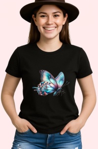 Tricou Fluture roz si turcoaz cu aripi rotunjite stil vesel Copii | Dama | Barbat Barbat - Img 7