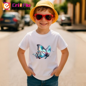 Tricou Fluture roz si turcoaz cu aripi rotunjite stil vesel Copii | Dama | Barbat Barbat - Img 14