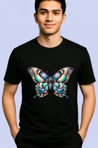 Tricou Fluture turcoaz intens cu margini intunecate artistic Copii | Dama | Barbat Barbat - Img 5