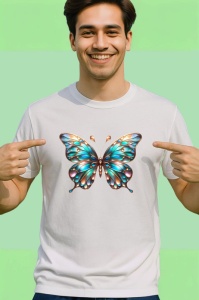 Tricou Fluture turcoaz si auriu cu accente metalice lucioase Copii | Dama | Barbat Barbat - Img 2