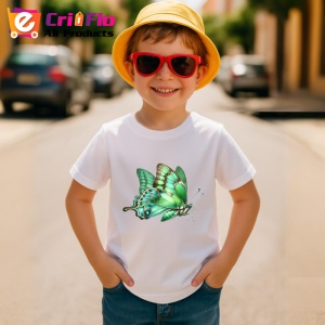Tricou Fluture verde in tonuri deschise cu reflexii delicate Copii | Dama | Barbat Barbat