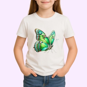 Tricou Fluture verde menta cu aripi mari texturate natural Copii | Dama | Barbat Barbat - Img 4