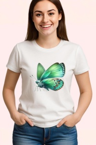 Tricou Fluture verde natural cu aripi catifelate design botanic Copii | Dama | Barbat Barbat - Img 3