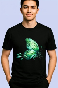 Tricou Fluture verde natural cu textura realista pe aripi Copii | Dama | Barbat Barbat - Img 5