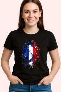 Tricou France Steag Splash Art, Copii | Dama | Barbat, culoare negru - Img 3