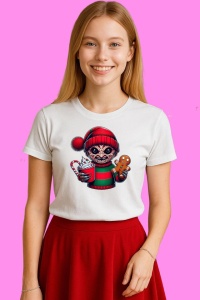 Tricou Freddy Christmas Pulover Rosu Cu Biscuit, din bumbac 100%, tricou alb, Copii | Dama | Barbat - Img 3