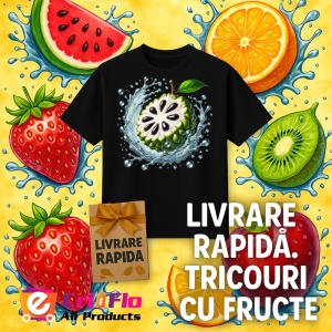 Tricou Fruct cherimoya in valuri delicate, Fructe, Copii | Dama, culoare negru - Img 12