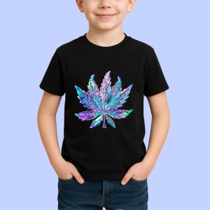 Tricou Frunza artistica in degradee albastru violet Copii | Dama | Barbat, culoare negru - Img 4