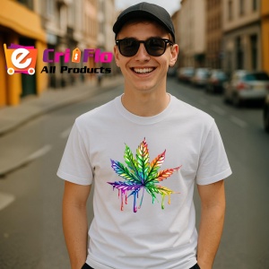 Tricou Frunza multicolora in stil graffiti fundal alb Copii | Dama | Barbat