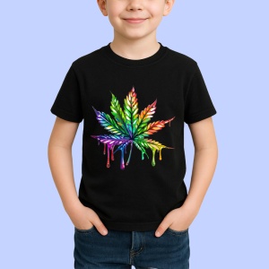 Tricou Frunza multicolora in stil graffiti fundal alb Copii | Dama | Barbat, culoare negru