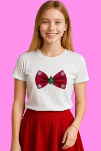 Tricou Funda Rosie Cu Brad Si Stelute, din bumbac 100%, tricou alb, Copii | Dama | Barbat - Img 3