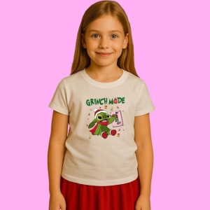 Tricou Funny Disney Stitch Grinch Mode On Sublimation, din bumbac 100%, tricou alb, Copii | Dama | Barbat - Img 2