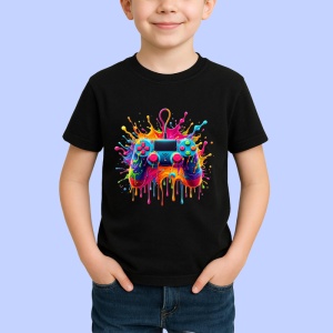 Tricou Gamepad colorat cu stropi si vopsea fundal alb Copii | Dama | Barbat, culoare negru - Img 3