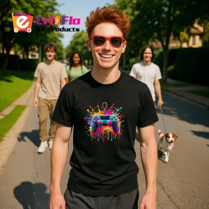 Tricou Gamepad colorat cu stropi si vopsea fundal alb Copii | Dama | Barbat, culoare negru - Img 4