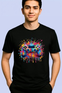 Tricou Gamepad colorat splash arta pentru gameri Copii | Dama | Barbat, culoare negru - Img 2