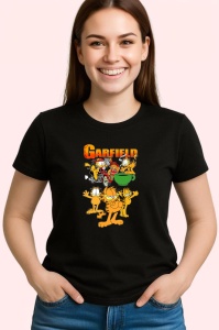 Tricou Garfield pisica lenesa si comica adoratoare de lasagna, Copii | Dama | Barbat , tricou negru - Img 3