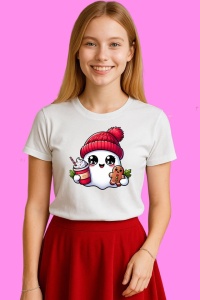 Tricou Ghost Christmas Cu Cana Si Biscuit, din bumbac 100%, tricou alb, Copii | Dama | Barbat