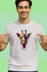 Tricou Girafa colorata cu pete de vopsea fundal alb Copii | Dama | Barbat - Img 2