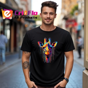 Tricou Girafa colorata cu pete de vopsea fundal alb Copii | Dama | Barbat, culoare negru - Img 5