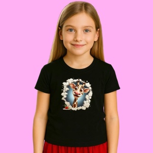 Tricou Girafa Cu Fundal Albastru Deschis Craciun, din bumbac 100% Copii | Dama | Barbat - Img 2
