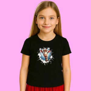 Tricou Girafa Cu Fundal Albastru Si Privire Vesela Craciun, din bumbac 100% Copii | Dama | Barbat
