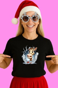 Tricou Girafa Cu Privire Surprinsa Craciun, din bumbac 100% Copii | Dama | Barbat