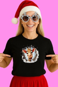 Tricou Girafa Cu Zambet Mare Craciun, din bumbac 100% Copii | Dama | Barbat - Img 3