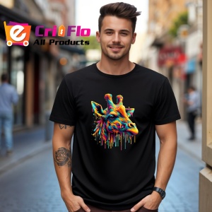Tricou Girafa multicolora arta pop savana reinterpretata Copii | Dama | Barbat, culoare negru - Img 6