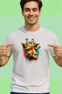 Tricou Girafa portocalie si albastra pop art exotic Copii | Dama | Barbat - Img 2