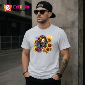 Tricou girl bandana sunflower burst, fata cu bandana si floarea soarelui exploziva, Copii | Dama | Barbat - Img 5