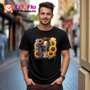 Tricou Girl bandana sunflower burst, fata cu bandana si floarea soarelui exploziva, Copii | Dama | Barbat , tricou negru - Img 10