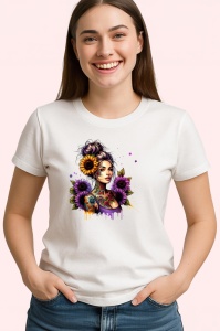 Tricou girl holding sunflower confident style, fata tinand floarea soarelui stil increzator, Copii | Dama | Barbat - Img 3