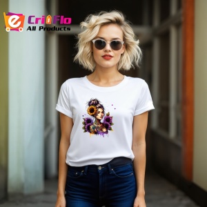 Tricou girl holding sunflower confident style, fata tinand floarea soarelui stil increzator, Copii | Dama | Barbat - Img 11