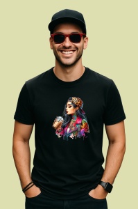 Tricou Girl leopard jacket iced coffee, fata cu geaca leopard si cafea cu gheata, Copii | Dama | Barbat , tricou negru - Img 3