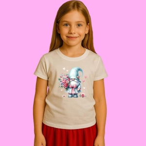 Tricou Gnome Bleu Cu Buchet Flori, din bumbac 100%, tricou alb, Copii | Dama | Barbat - Img 2