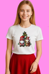 Tricou Gnome Craciun Cu Ren, din bumbac 100%, tricou alb, Copii | Dama | Barbat