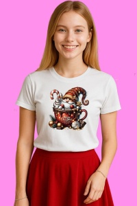 Tricou Gnome In Ceasca Cacao, din bumbac 100%, tricou alb, Copii | Dama | Barbat