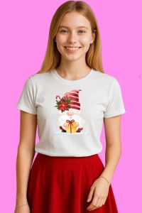 Tricou Gnome Mos Craciun Cu Cadou, din bumbac 100%, tricou alb, Copii | Dama | Barbat - Img 3