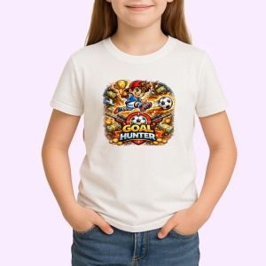 Tricou Goal Hunter Minge Fotbal Foc V1, din bumbac 100% , tricou alb pentru Copii | Dama | Barbat