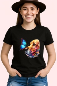 Tricou Golden Retriever cu fluture albastru si flori desen adorabil de vara Copii | Dama | Barbat Barbat - Img 7