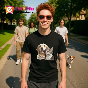 Tricou Golden Retriever si pisica gri tabby fericire in doi Copii | Dama | Barbat Barbat - Img 17