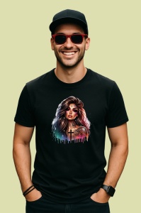 Tricou Gothic tattoo girl cross chest, fata gotica tatuata cu cruce pe piept, Copii | Dama | Barbat , tricou negru - Img 4