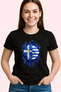 Tricou Greece Steag Splash Art, Copii | Dama | Barbat, culoare negru - Img 3