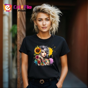 Tricou Grey bun girl shoulder flower tattoo, fata coc gri cu tatuaj umar floral, Copii | Dama | Barbat , tricou negru - Img 8