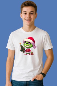 Tricou Grinch Cu Brad Mare Si Caciula Roz Pufoasa, din bumbac 100%, tricou alb, Copii | Dama | Barbat - Img 3