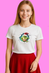 Tricou Grinch Cu Fundal Alb Si Privire Haioasa Craciun, din bumbac 100% Copii | Dama | Barbat - Img 3