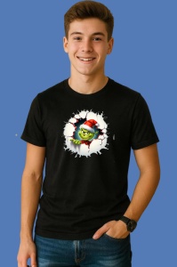 Tricou Grinch Cu Fundal Alb Si Privire Viclen Craciun, din bumbac 100% Copii | Dama | Barbat
