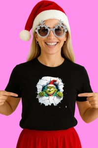 Tricou Grinch Cu Fundal Albastru Si Zapada Craciun, din bumbac 100% Copii | Dama | Barbat - Img 3
