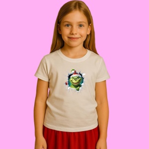 Tricou Grinch Cu Fundal Gri Si Braduti Craciun, din bumbac 100% Copii | Dama | Barbat