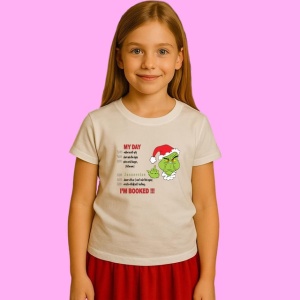 Tricou Grinch Face Im Booked My Day, din bumbac 100%, tricou alb, Copii | Dama | Barbat - Img 2